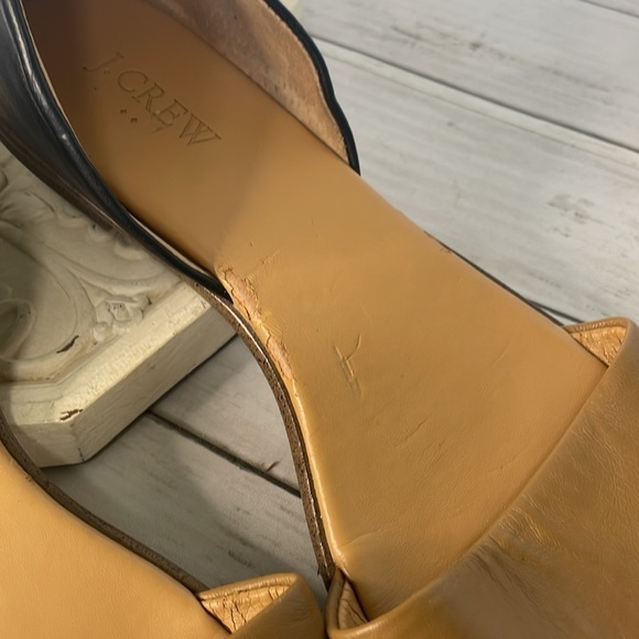 J Crew Morgan Leather D'orsay Black and Tan Color Block Peep Toe Flats Sandals - Picture 13 of 13